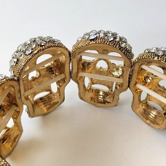 Gold Crystal Skull Bracelet Stretchy Skull Bracelet Halloween Bracelet - Picture 6 of 8